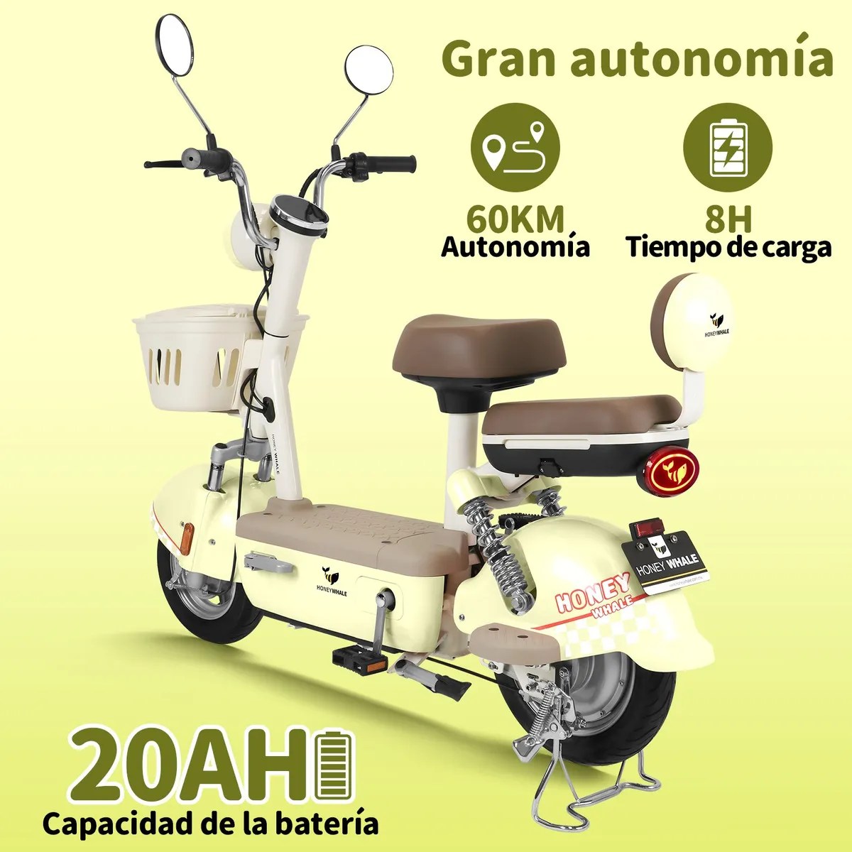Moto Bicicleta Eléctrica U4s Con Alarma 35km/h Batería 20ah Color Verde claro