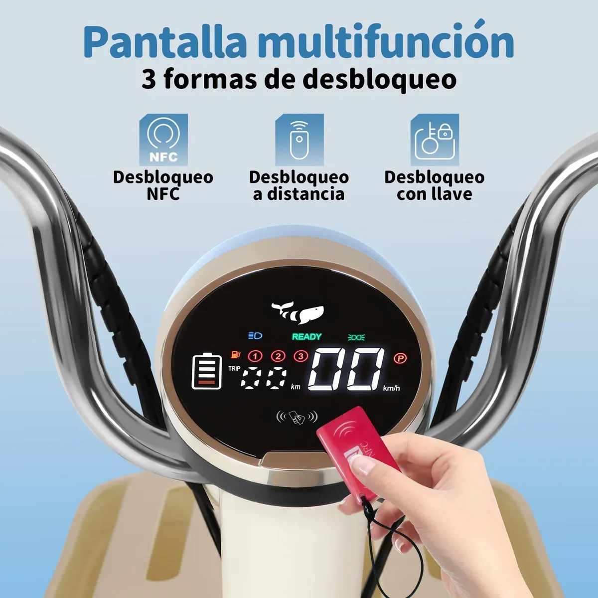 Moto Bicicleta Eléctrica U4s Con Alarma 35km/h Batería 20ah Color Azul claro