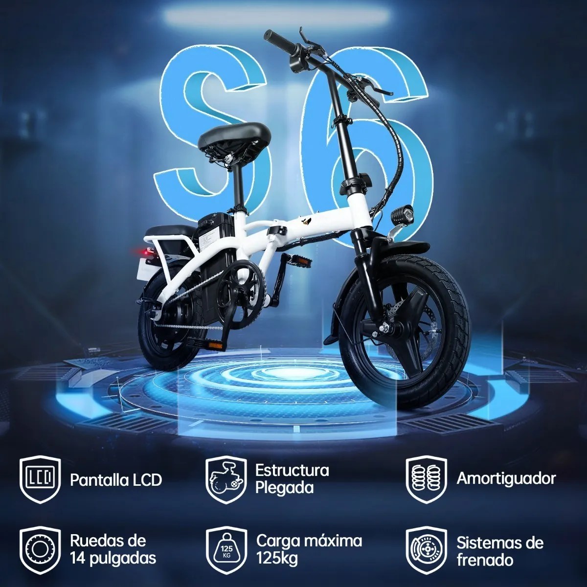 Bicicleta Eléctrica Plegable Honey Whale S6 600w 35km/h S6 BLANCO