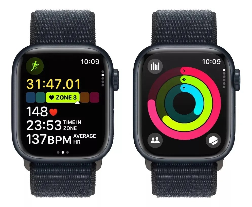 Apple Watch Series 9 GPS • Caja de aluminio color medianoche de 45 mm • Correa loop deportiva color medianoche