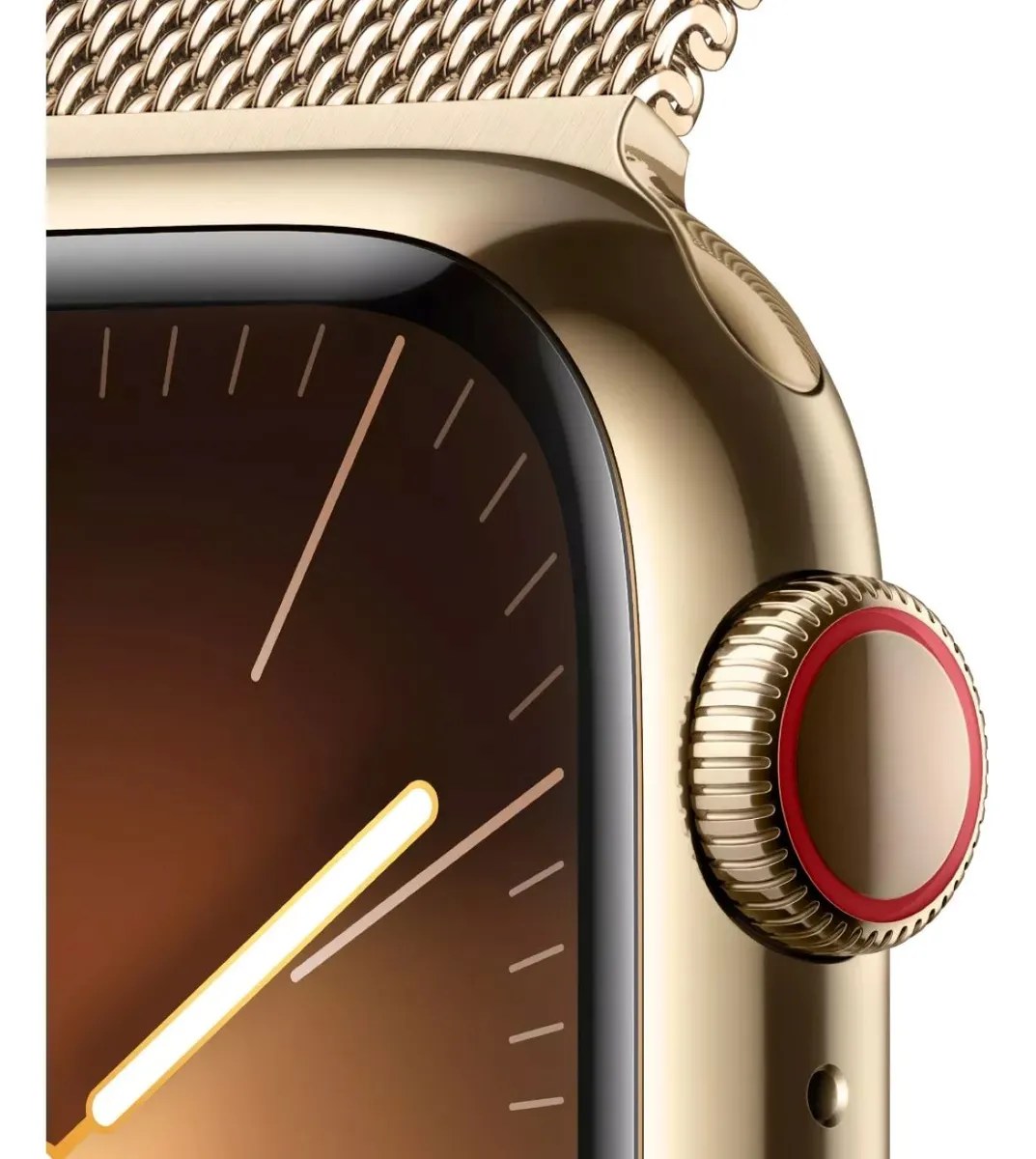 Apple Watch Series 9 GPS + Celular • Caja de acero inoxidable color oro de 41 mm • Correa estilo milanés color oro