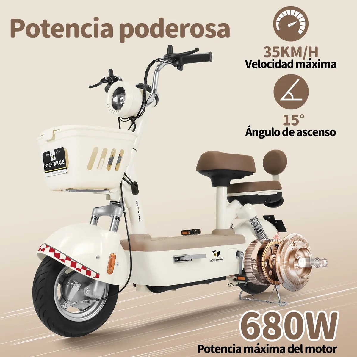 Moto Bicicleta Eléctrica U4s Con Alarma 35km/h Batería 20ah Color Crema
