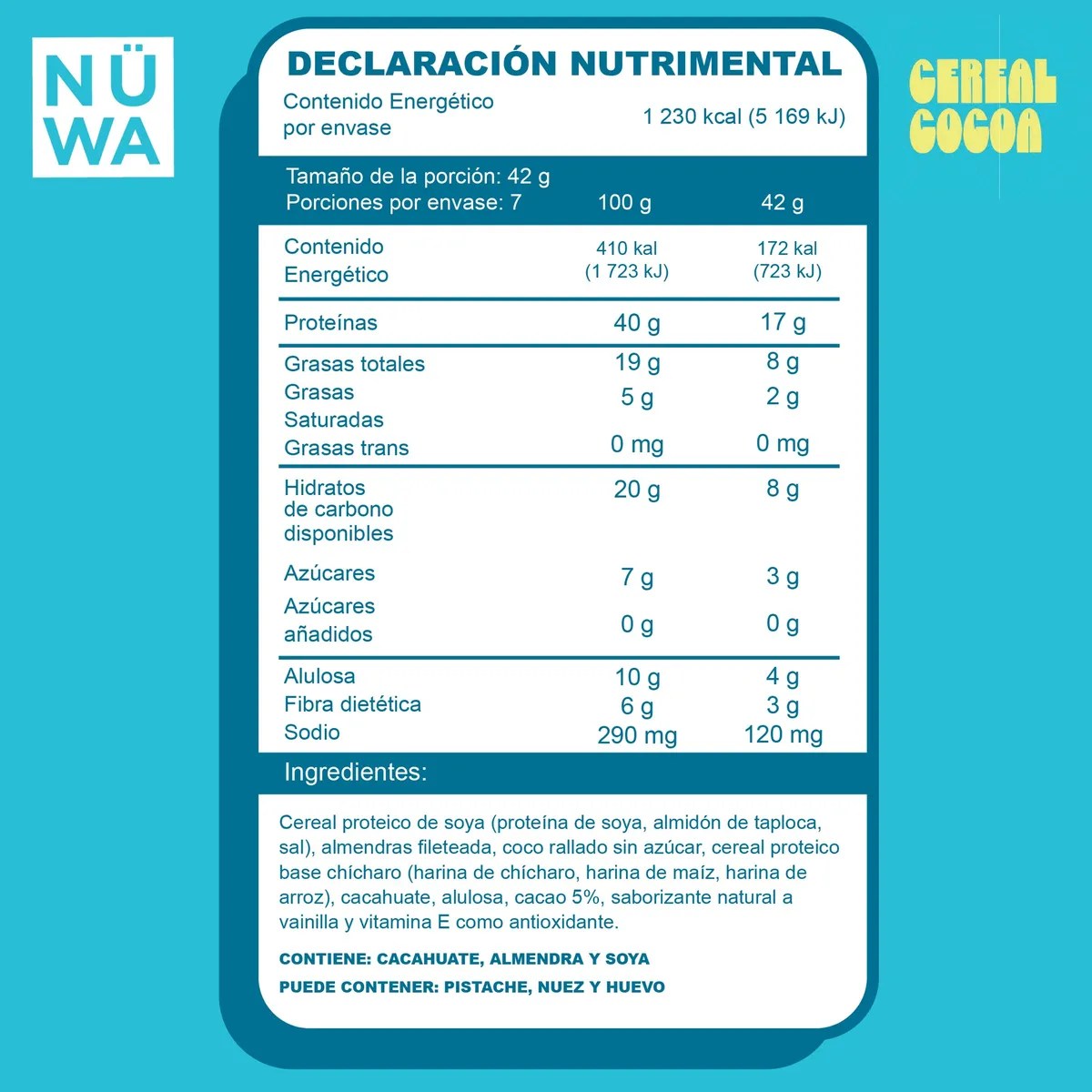 Nüwa 2pack Cereal Cacao Alto En Proteína, Sin Azúcar Añadido