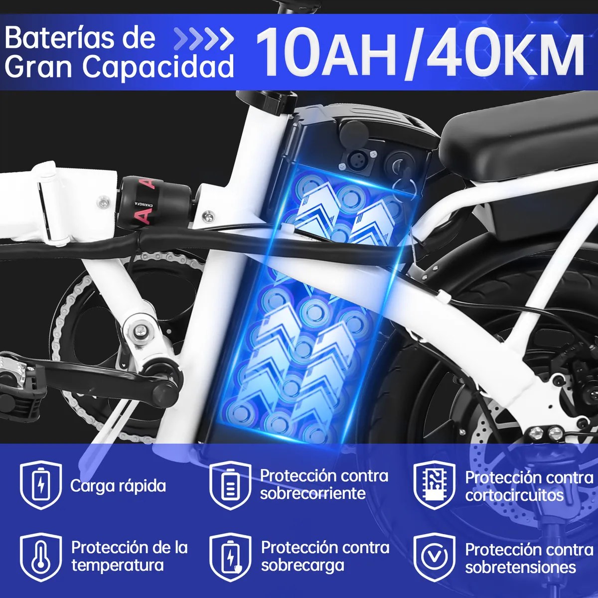 Bicicleta Eléctrica Plegable Honey Whale S6 600w 35km/h S6 BLANCO