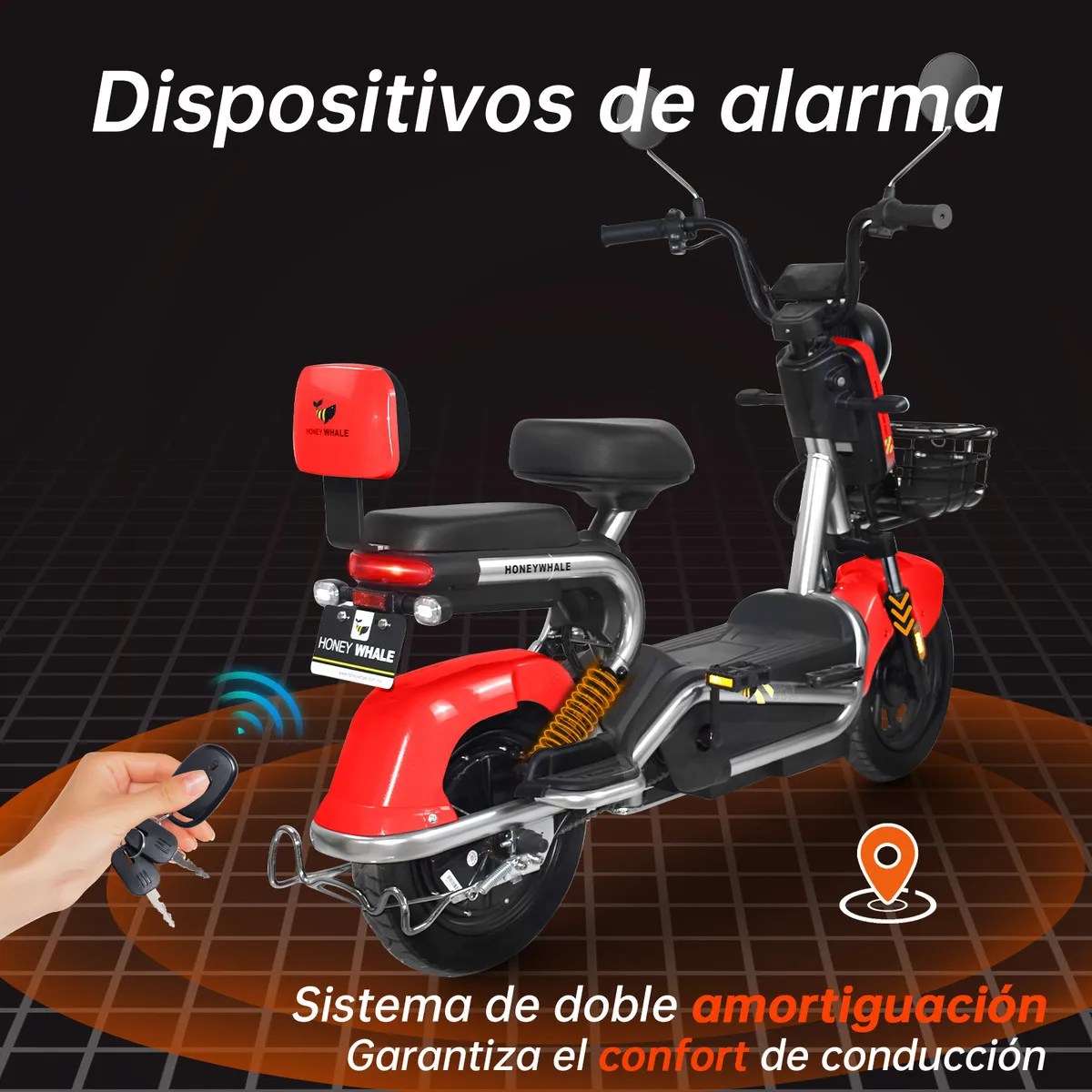 Bicicleta Eléctrica Kc 700w 45km/h 60km Moto Honey Whale – Rojo