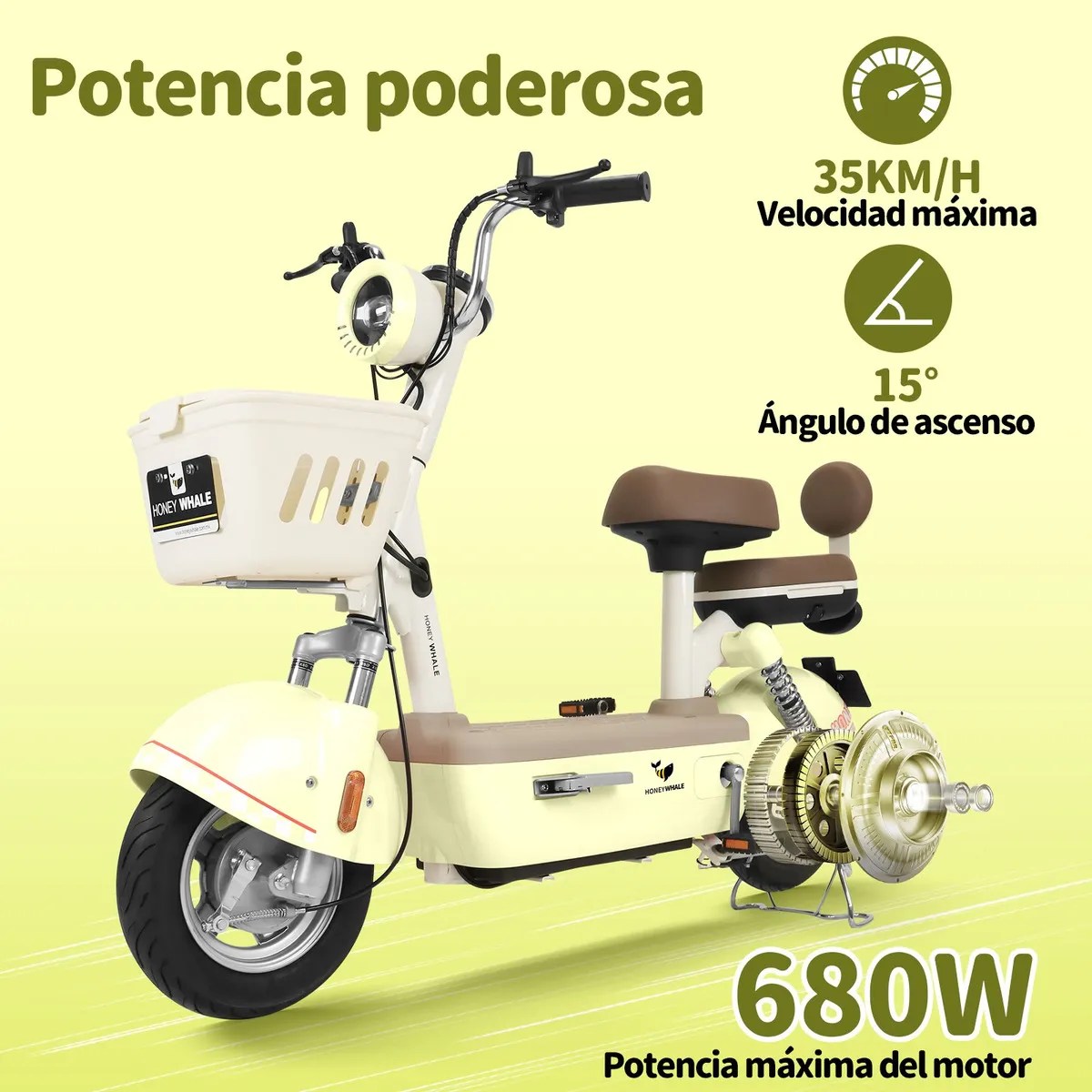 Moto Bicicleta Eléctrica U4s Con Alarma 35km/h Batería 20ah Color Verde claro