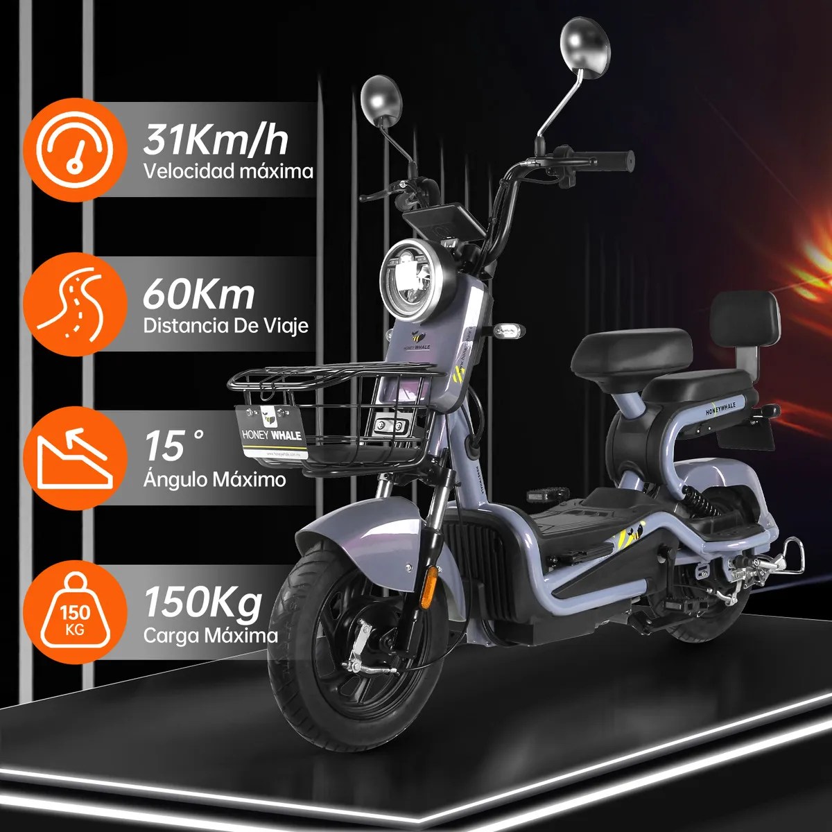 Bicicleta Eléctrica Kc 700w 45km/h 60km Moto Honey Whale – Tornasol