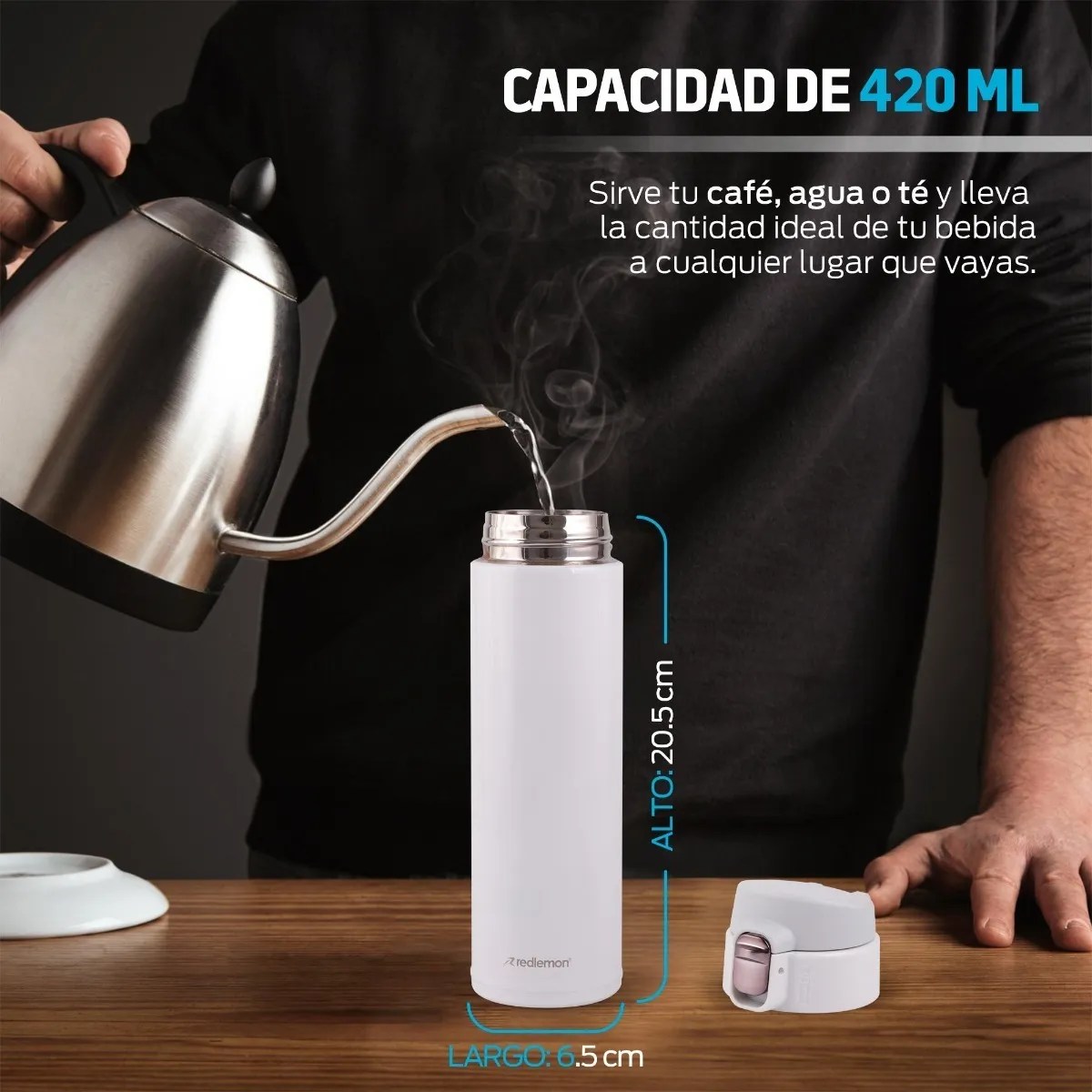 Redlemon Termo para Café de Acero Inoxidable 420 ml 2 Piezas, Set de 2 Vasos Térmicos de Doble Pared con Tapa Hermética