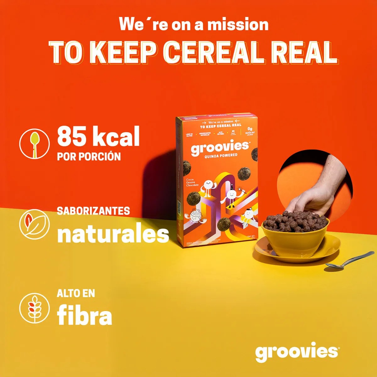 Groovies cereal saludable quinoa sin gluten chocolate 4 pzs