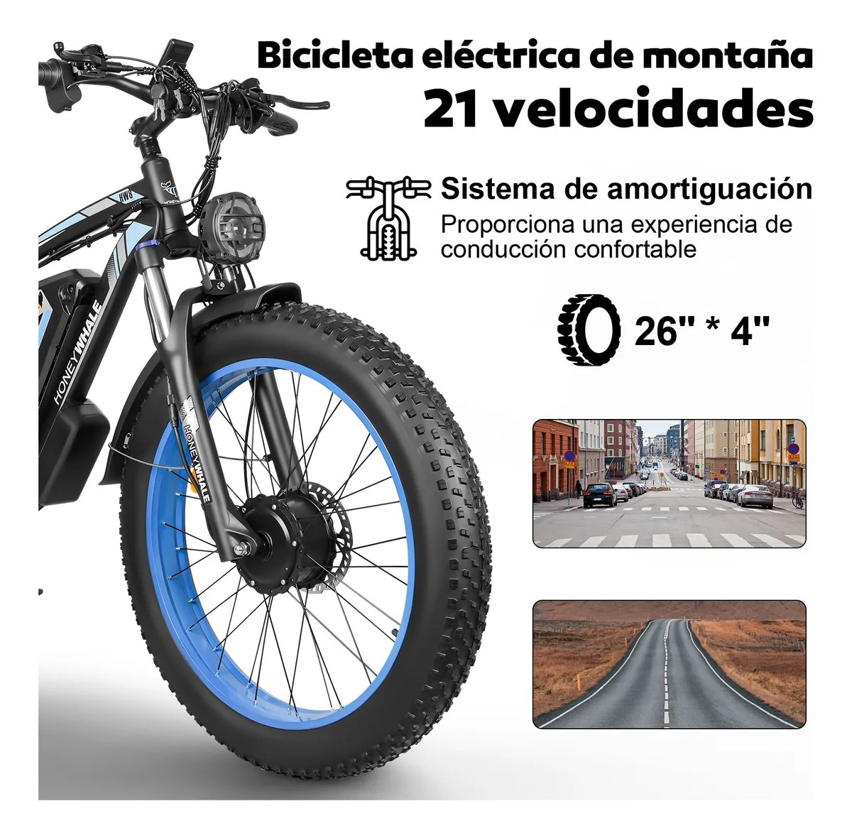 Bicicleta Eléctrica De Montaña Doble Motor Honey Whale Bk08 – Azul