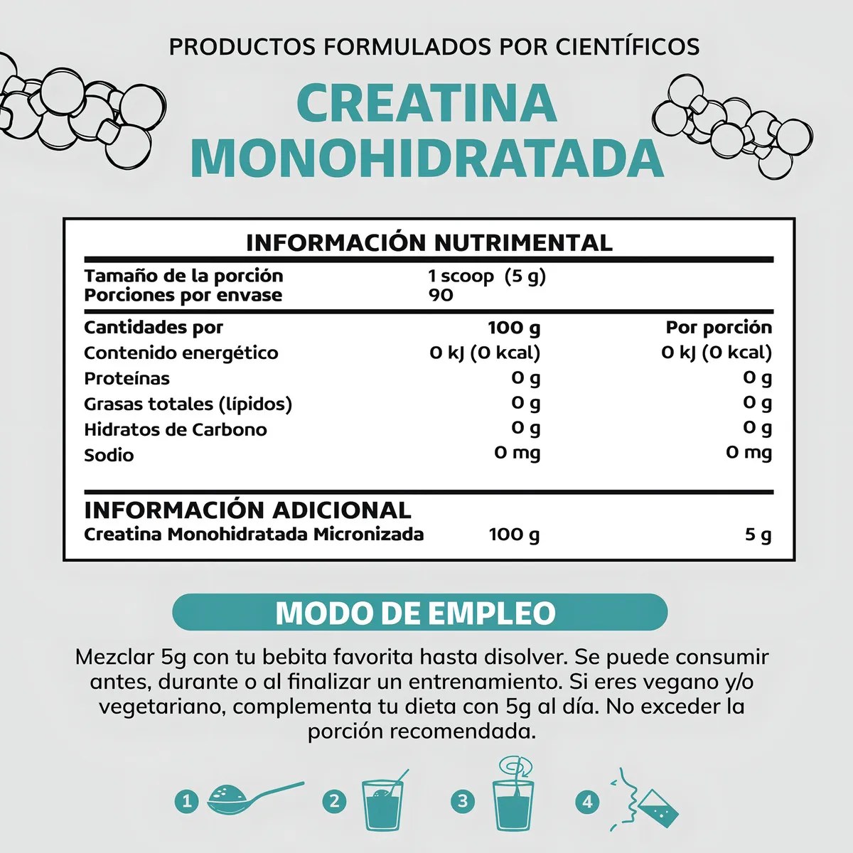 Creatina Monohidratada Micronizada Pura En Polvo 450gr Suplemento Alimenticio
