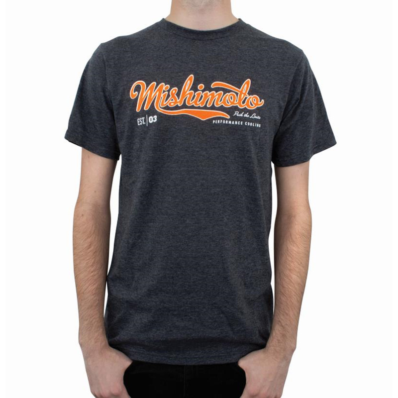Mishimoto MEN’S ATHLETIC SCRIPT T-SHIRT, GRAY, SMALL