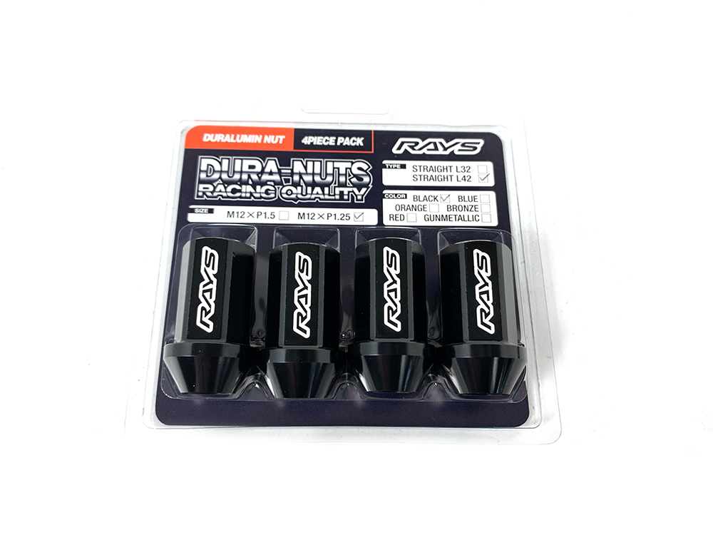 RAYS DURA NUT (4PC) STRAIGHT L42 M12x1.25 BLACK