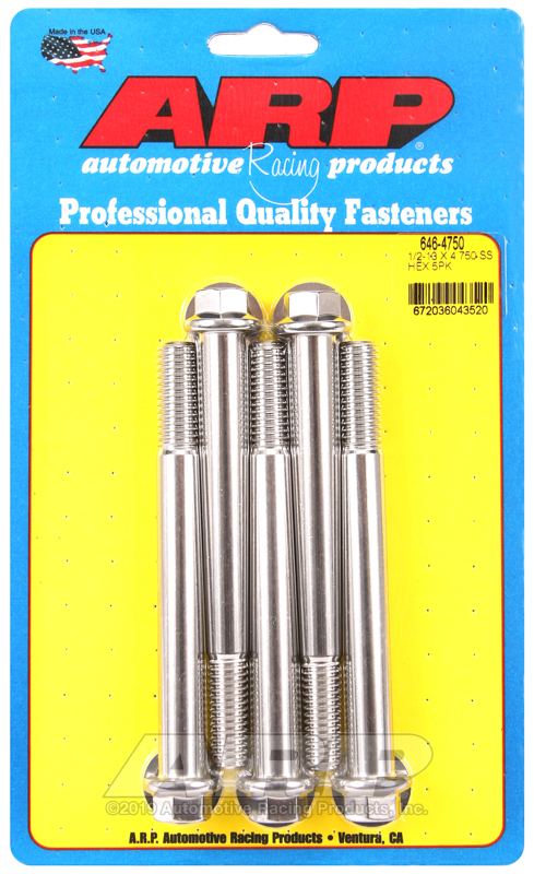 ARP 1/2-13 x 4.750 hex SS bolts