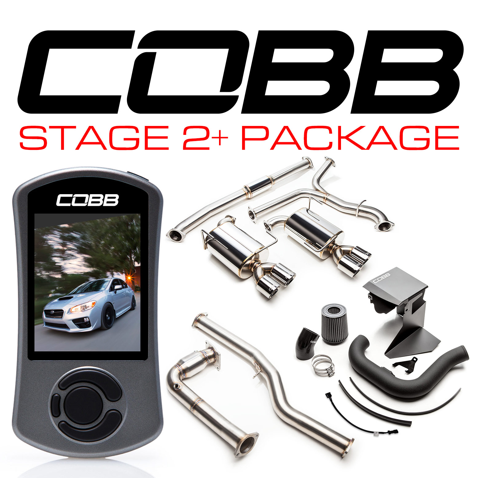 Cobb Subaru Stage 2 – Big SF Power Package (Non-Resonated J-Pipe) WRX 6MT 2015-2017