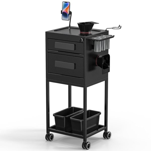 OmySalon Metal Salon Trolley Cart, Hair Stylist Station with 2 Lockable Drawers, Hair Tool Holder Mobile Station with 2 Magnetic Bowls & 2 Storage Baskets, Barber Shop Hairdressing Tattoo Equipment OmySalon Metal Salon Trolley Cart, Hair Stylist Station with 2 Lockable Drawers, Hair Tool Holder Mobile Station with 2 Magnetic Bowls & 2 Storage Baskets, Barber Shop Hairdressing Tattoo Equipment
