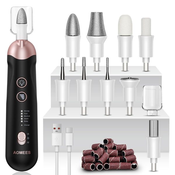 AOMEES Electric Nail File Kit, Rechargeable Professional Manicure Pedicure Kit, 5 Speeds Hand Foot Care Tool for Nail Grind Trim Polish – with 100Pcs Fine Grit Nail File Sanding Tape AOMEES Electric Nail File Kit, Rechargeable Professional Manicure Pedicure Kit, 5 Speeds Hand Foot Care Tool for Nail Grind Trim Polish – with 100Pcs Fine Grit Nail File Sanding Tape