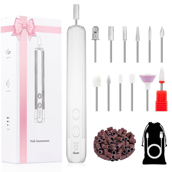 Electric Nail Drill, Professional Manicure Pedicure Kit, Cordless Electric Nail File Set, Rechargeable Pedicure Tools for feet, 3 Speeds Hand Foot Care Nail Drill for Thick Nail Toenail Cuticle-White Electric Nail Drill, Professional Manicure Pedicure Kit, Cordless Electric Nail File Set, Rechargeable Pedicure Tools for feet, 3 Speeds Hand Foot Care Nail Drill for Thick Nail Toenail Cuticle-White
