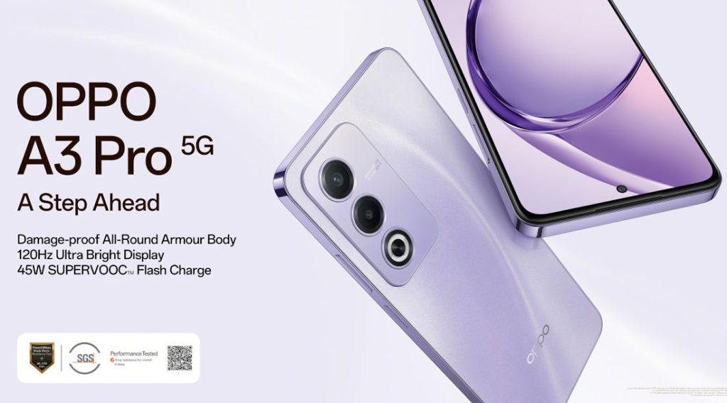 OPPO A3 Pro 5G with 6.67″ 120Hz display, Dimensity 6300, 5100mAh battery launched in India starting at Rs. 17,999 OPPO A3 Pro 5G with 6.67″ 120Hz display, Dimensity 6300, 5100mAh battery launched in India starting at Rs. 17,999