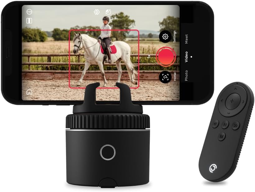 Pivo Pod Silver Equestrian Pack, Auto Face, Body, Horse Tracking Phone Holder, 360° Rotation, Remote Control for Hands-Free Video Recording Pivo Pod Silver Equestrian Pack, Auto Face, Body, Horse Tracking Phone Holder, 360° Rotation, Remote Control for Hands-Free Video Recording