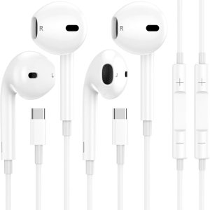 2 Pack-USB C Headphones for iPhone 15 Pro Earbuds Type C Wired Earphones with Mic & Remote Control Noise Cancelling for iPhone 15 Pro/PM, iPad Pro, Galaxy S23/S22/S21/Ultra Note 10/20, Pixel 7/6/6