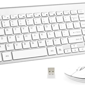 Wireless Keyboard and Mouse, USB Slim Compact Keyboard with Number pad, Ergonomics Quiet Keyboard Mouse for Laptop Computer PC Mac Windows, White Silver
