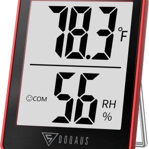 DOQAUS Digital Hygrometer Indoor Thermometer Humidity Gauge Room Thermometer with 5s Fast Refresh Accurate Temperature Humidity Monitor for Home, Bedroom, Baby Room, Office, Greenhouse, Cellar, Red