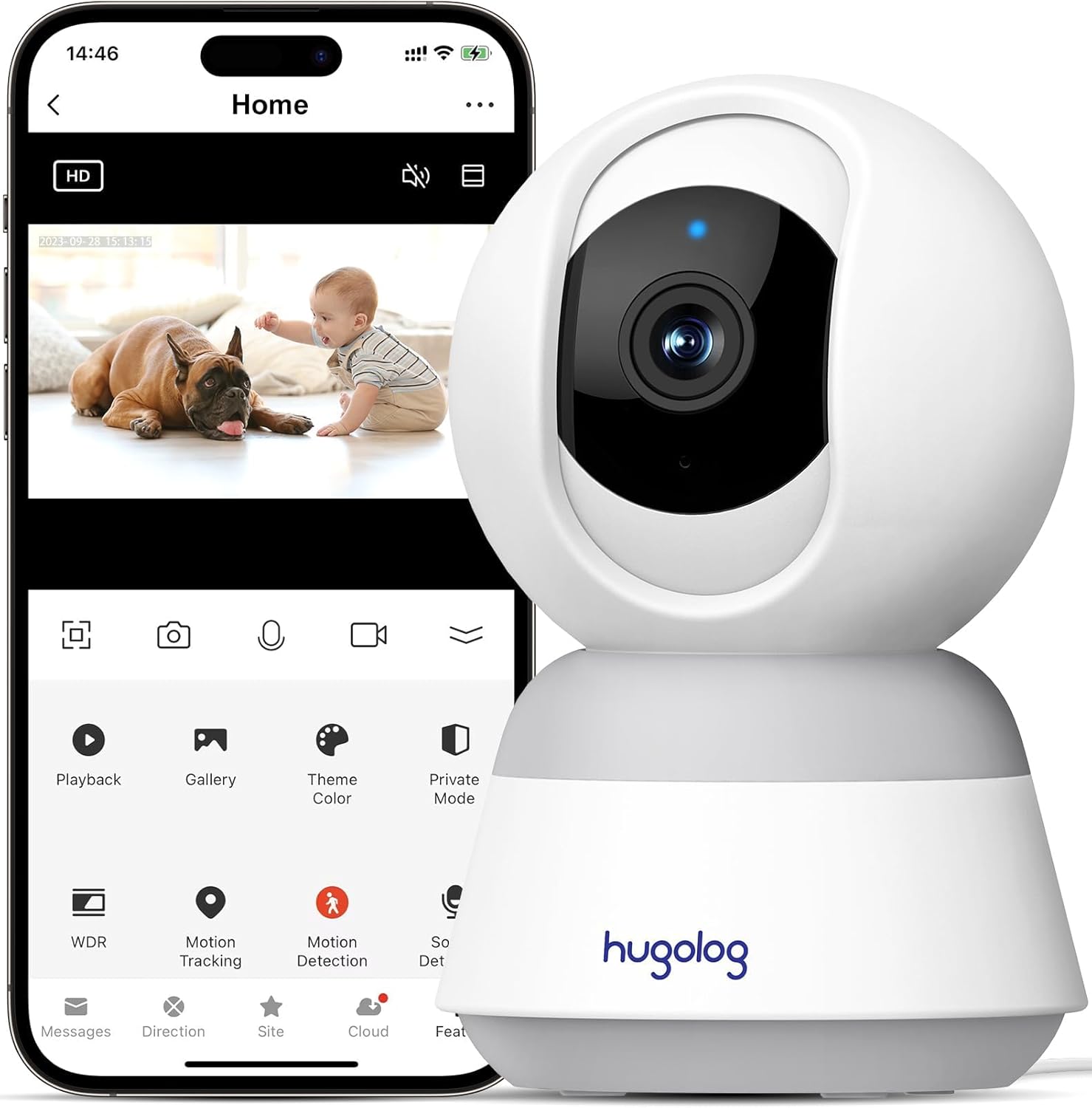 Hugolog 3K 5MP Indoor Pan/Tilt Security Camera with Auto-Focus,Ideal for Baby Monitor/Pet Camera/Home Security,Starlight Color Night Vision,Human/Pet AI,Noise Reduction,US Cloud,Works with Alexa Hugolog 3K 5MP Indoor Pan/Tilt Security Camera with Auto-Focus,Ideal for Baby Monitor/Pet Camera/Home Security,Starlight Color Night Vision,Human/Pet AI,Noise Reduction,US Cloud,Works with Alexa