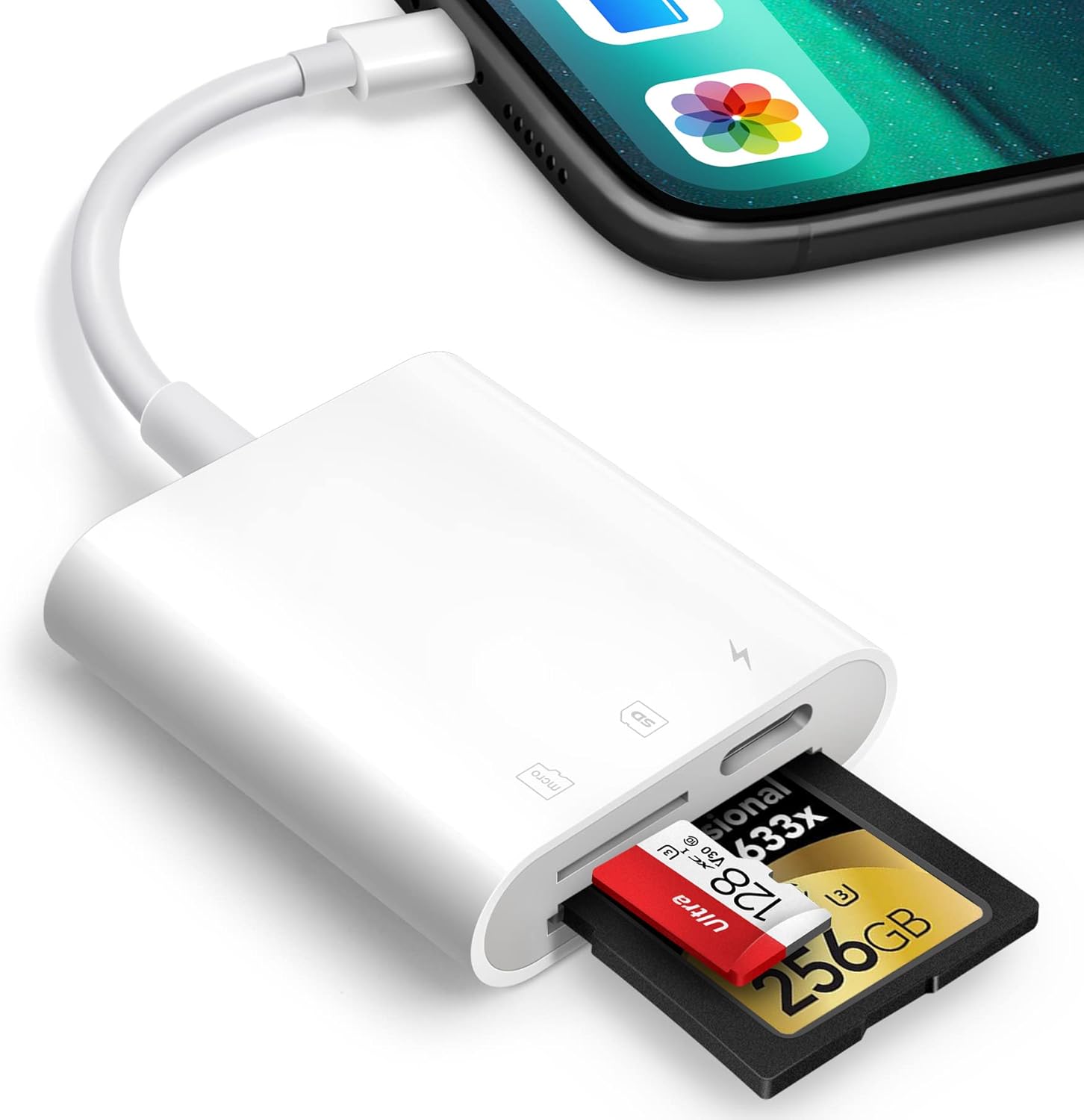 SD Card Reader for iPhone iPad, Oyuiasle Trail Game Camera SD Card Viewer with Dual Slot for MicroSD/SD, Dual-Connector Memory Card Adapter for Photography, Plug and Play SD Card Reader for iPhone iPad, Oyuiasle Trail Game Camera SD Card Viewer with Dual Slot for MicroSD/SD, Dual-Connector Memory Card Adapter for Photography, Plug and Play