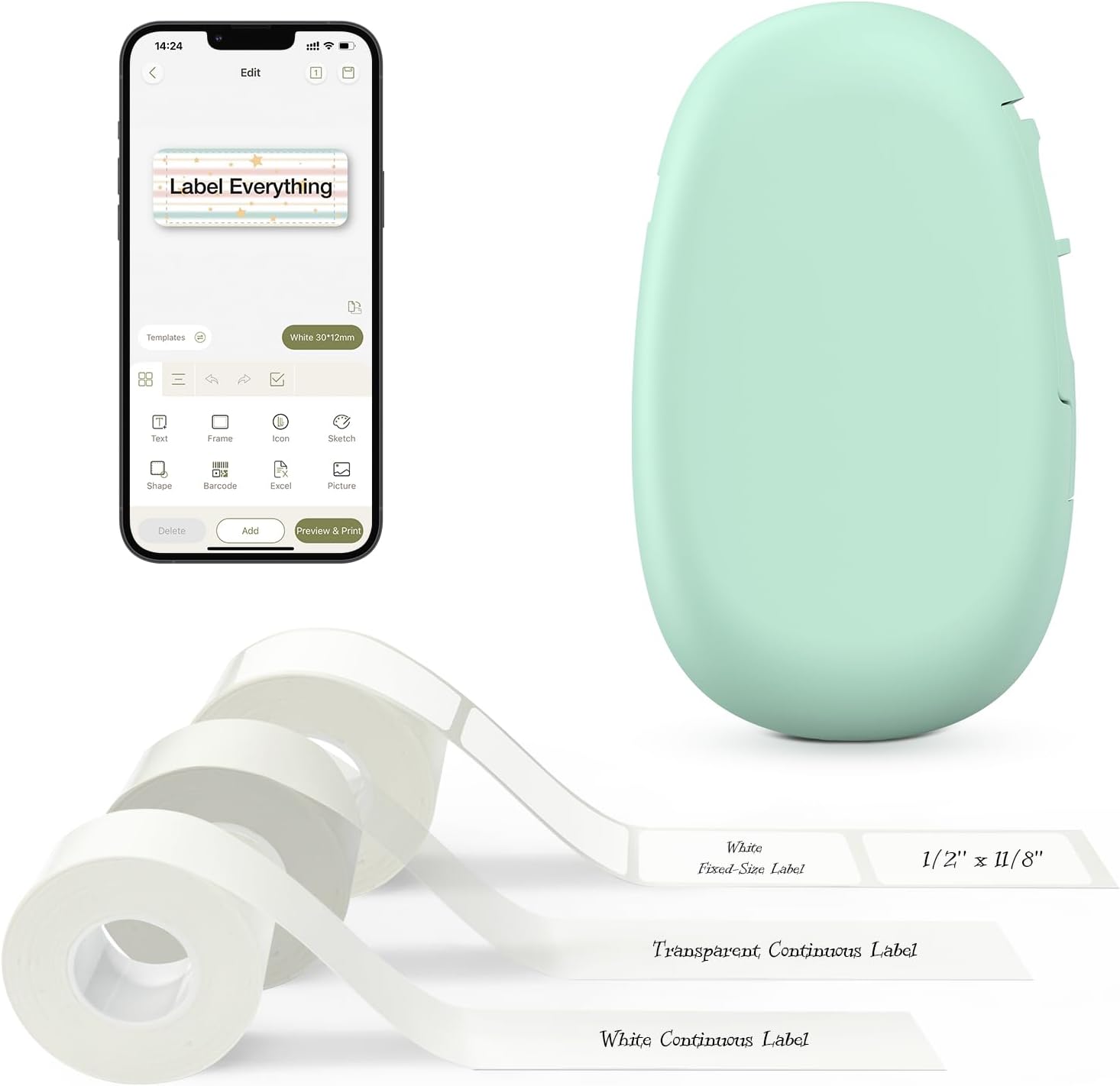 SUPVAN E10 Bluetooth Label Maker Machine with 3 Tapes, Continuous Waterproof Label, Versatile App with 35 Fonts and 1k+ Icons, Inkless Labeler for Home, Kitchen, School, Office Organization, Green SUPVAN E10 Bluetooth Label Maker Machine with 3 Tapes, Continuous Waterproof Label, Versatile App with 35 Fonts and 1k+ Icons, Inkless Labeler for Home, Kitchen, School, Office Organization, Green