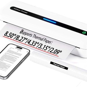 Portable Printer Wireless Bluetooth for iPad iPhone Android Laptop – A4 Inkless Printer for 2″/3″/4″/8.26″/8.5×11″ Thermal Paper – 300DPI Mobile Printer for Vehicle Travel Home Office PDF Word TXT