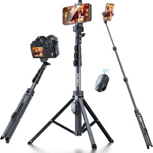 Fugetek 51″ Professional Selfie Stick Tripod, 100% All Aluminum Stick & Legs, Lightweight, Detachable Bluetooth Remote, Portable All in One, Compatible with iPhone & Android, Non Skid Feet, Black