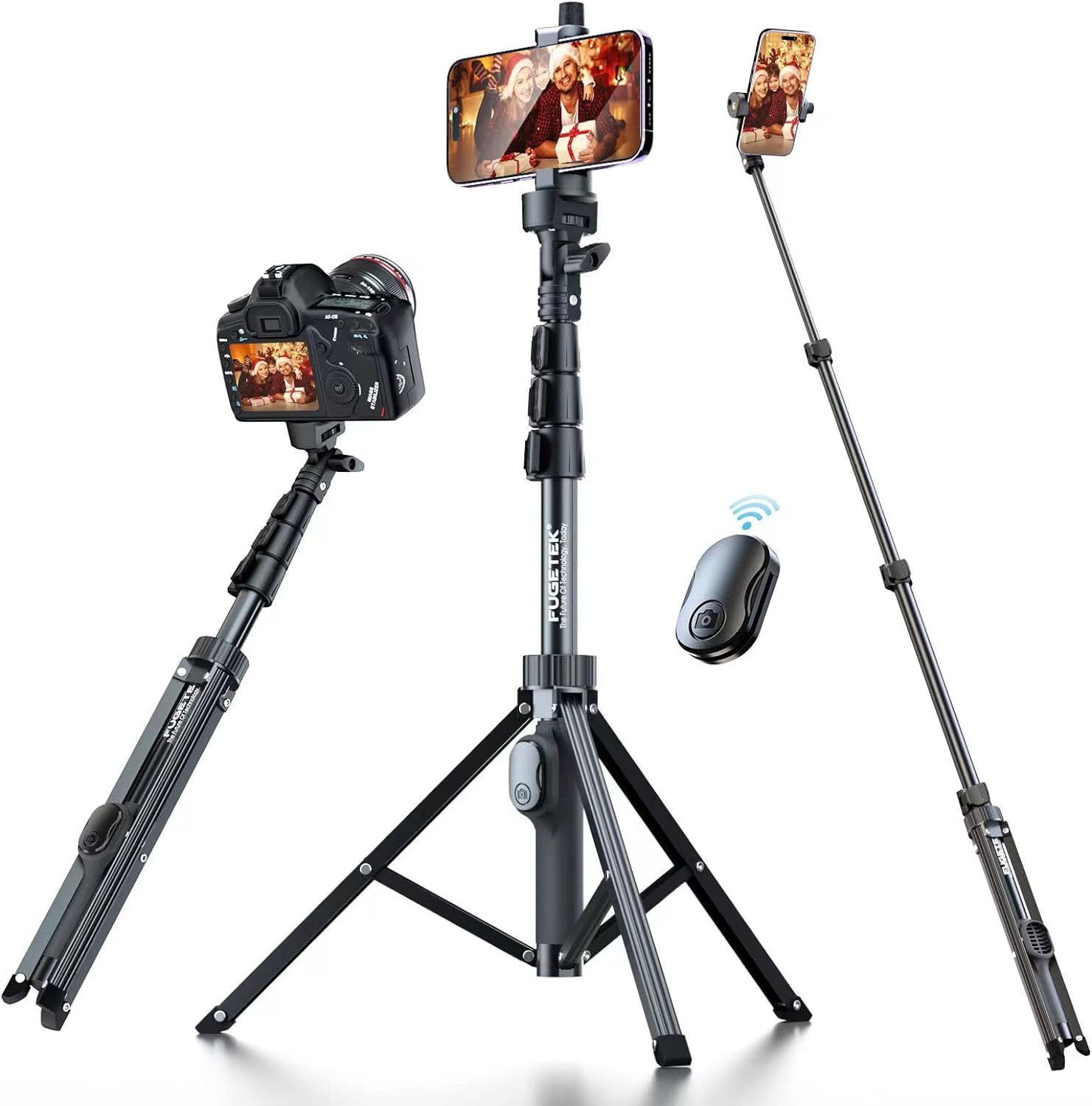 Fugetek 51″ Professional Selfie Stick Tripod, 100% All Aluminum Stick & Legs, Lightweight, Detachable Bluetooth Remote, Portable All in One, Compatible with iPhone & Android, Non Skid Feet, Black Fugetek 51″ Professional Selfie Stick Tripod, 100% All Aluminum Stick & Legs, Lightweight, Detachable Bluetooth Remote, Portable All in One, Compatible with iPhone & Android, Non Skid Feet, Black