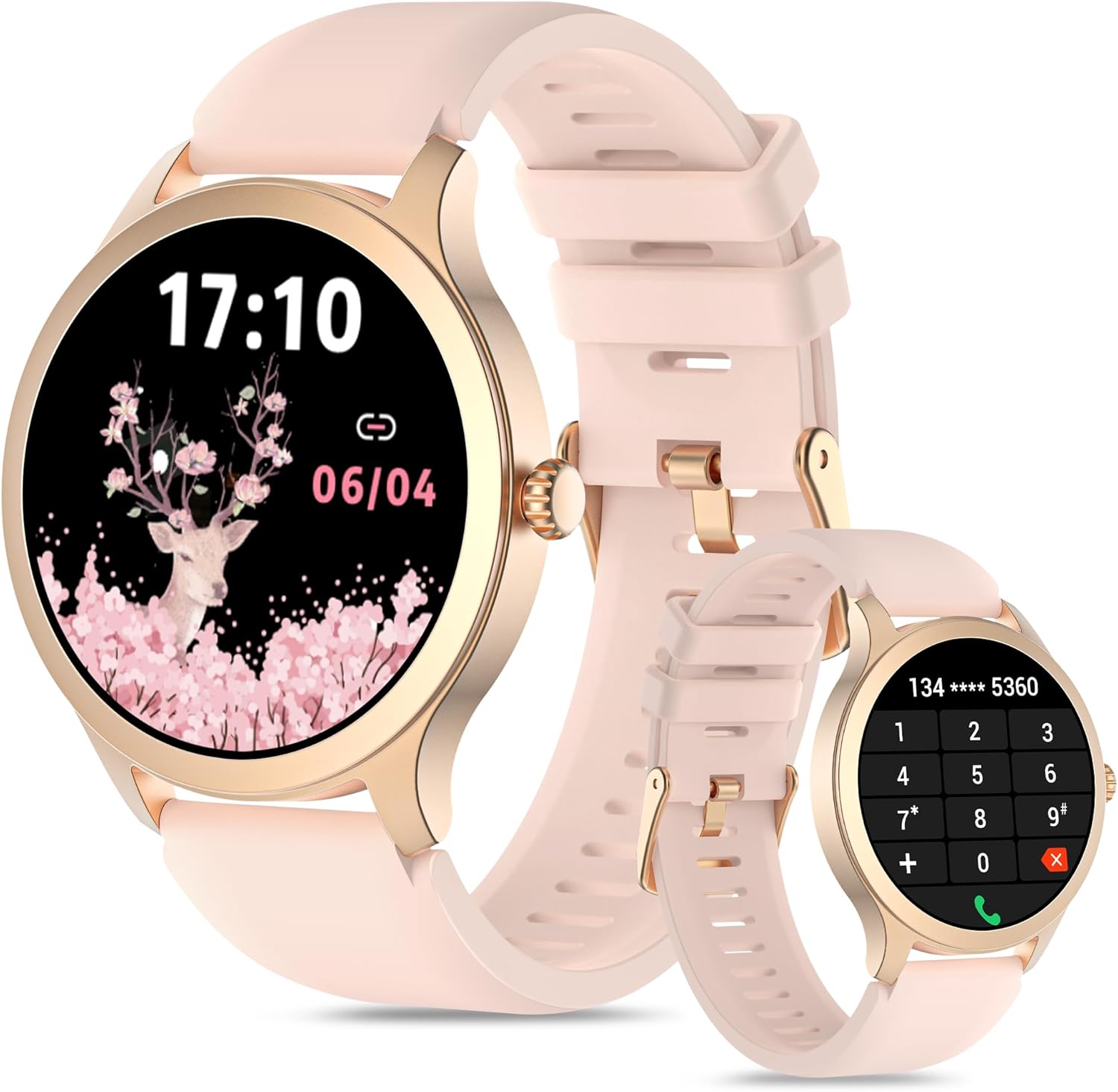 Smart Watch for Women Android & iPhone, 1.32″ HD Display, Fitness Tracker with Answer/Make Calls, IP68 Waterproof Blood Oxygen/Heart Rate/Sleep Monitor, Pedometer, 100+ Sports Trackers Smart Watch for Women Android & iPhone, 1.32″ HD Display, Fitness Tracker with Answer/Make Calls, IP68 Waterproof Blood Oxygen/Heart Rate/Sleep Monitor, Pedometer, 100+ Sports Trackers