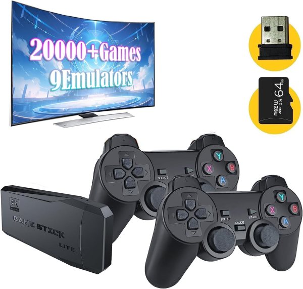 Wireless Retro Game Console,Retro Gaming Console,Retro Game Stick,Plug & Play Video TV Game Stick with 24000+Games Built-in,64G,9 Emulators,