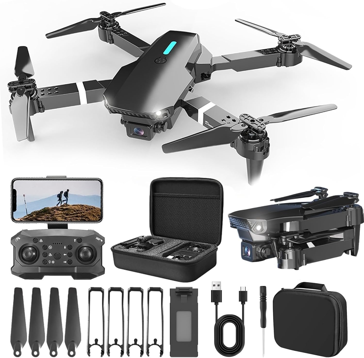 Drone With 1080P HD FPV Camera for Adults, RC Toys Quadcopters Gifts For Boys Girls Beginners, Altitude Hold, Headless Mode, Start Speed Adjustment, 3D Flips, Portable Folding Multirotors Drone (Black) Drone With 1080P HD FPV Camera for Adults, RC Toys Quadcopters Gifts For Boys Girls Beginners, Altitude Hold, Headless Mode, Start Speed Adjustment, 3D Flips, Portable Folding Multirotors Drone (Black)