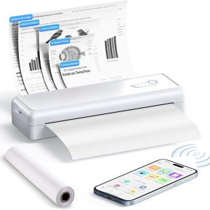 Portable Printers Wireless for Travel – A4 Thermal Printer Bluetooth Compatible with IOS Android Laptop – Support 8.5 X 11 US Letter A4 Paper 2” 3” 4” – Inkless Printers for Home Use Office Car
