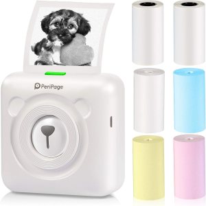 Weewooday Peripage Mini Printer Portable Printer Pocket Printer A6 Portable Thermal Printer Label Sticky Note Sticker Photo Printer for Smart Phone with Bluetooth USB Connect (White)