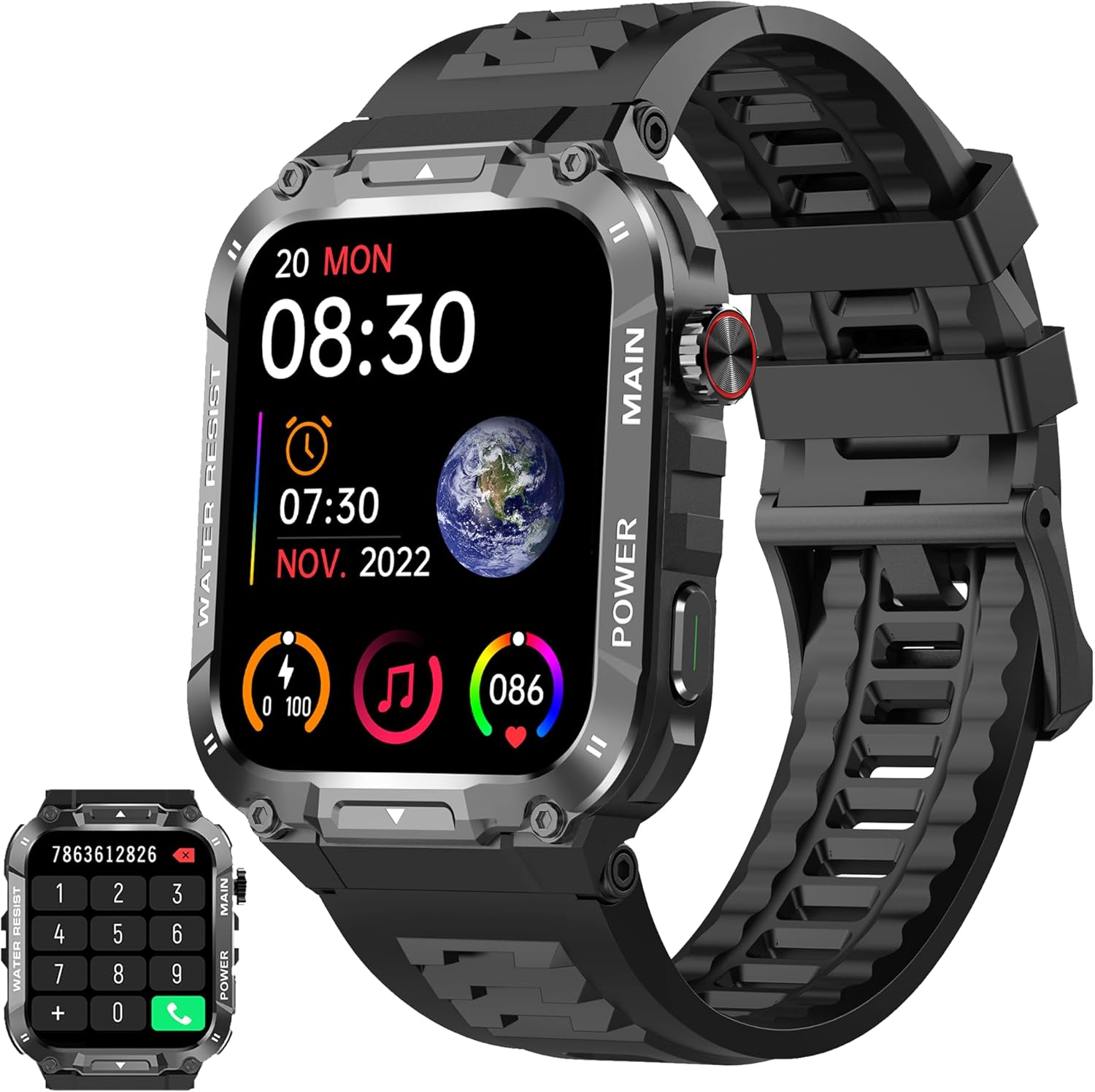 Smart Watch for Men Answer/Make Calls 1.96″ Rugged Military IP68 Waterproof Smartwatches, Fitness Tracker with Heart Rate/Stress/SpO2/Sleep Monitor, 100+ Sports Modes, Compatible for Android and iOS Smart Watch for Men Answer/Make Calls 1.96″ Rugged Military IP68 Waterproof Smartwatches, Fitness Tracker with Heart Rate/Stress/SpO2/Sleep Monitor, 100+ Sports Modes, Compatible for Android and iOS
