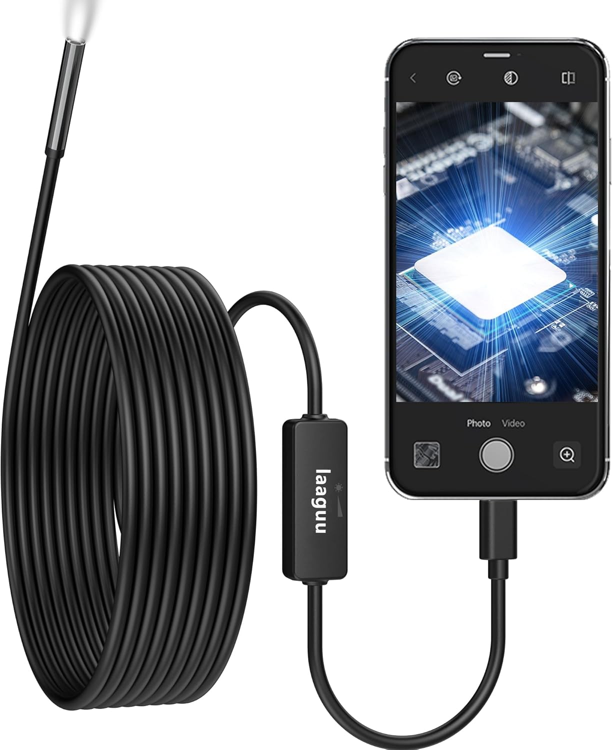Endoscope for iOS, Compatible with iPhone and iPad, 8 LED Lights, 2 Million Pixels Borescope Inspection Snake Camera IP67 Waterproof with 16.4Ft Semi-Rigid Cord Endoscope for iOS, Compatible with iPhone and iPad, 8 LED Lights, 2 Million Pixels Borescope Inspection Snake Camera IP67 Waterproof with 16.4Ft Semi-Rigid Cord