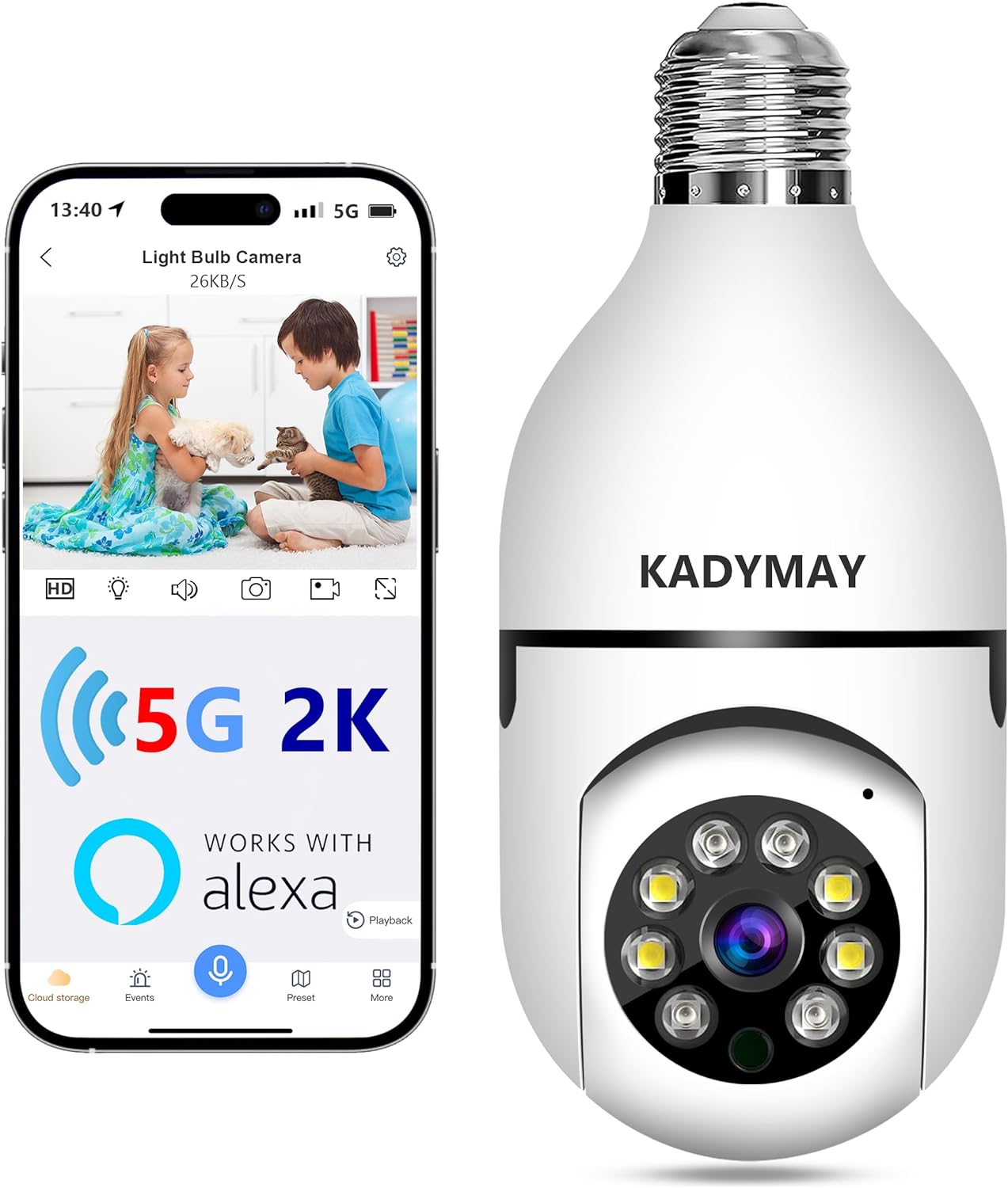 Light Bulb Security Camera, 2K HD 5G/2.4GHz WiFi Dual-Band Screw in E27 Light Socket Security Camera Lightbulb, Wireless Light Bulb Camera 360° w/Motion Detection and Auto Tracking-Alexa Light Bulb Security Camera, 2K HD 5G/2.4GHz WiFi Dual-Band Screw in E27 Light Socket Security Camera Lightbulb, Wireless Light Bulb Camera 360° w/Motion Detection and Auto Tracking-Alexa
