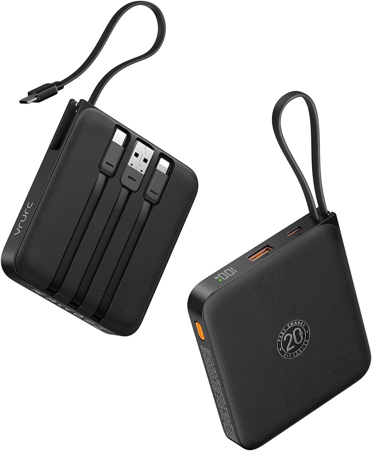 VRURC Portable Charger with Built-in Cable, 10000mAh 22.5W Fast Charging USB C Battery Pack, Cell Phone Power Bank LED Display for iPhone 15 14 Samsung Galaxy S23 Google Pixel Android Tablet, Black VRURC Portable Charger with Built-in Cable, 10000mAh 22.5W Fast Charging USB C Battery Pack, Cell Phone Power Bank LED Display for iPhone 15 14 Samsung Galaxy S23 Google Pixel Android Tablet, Black