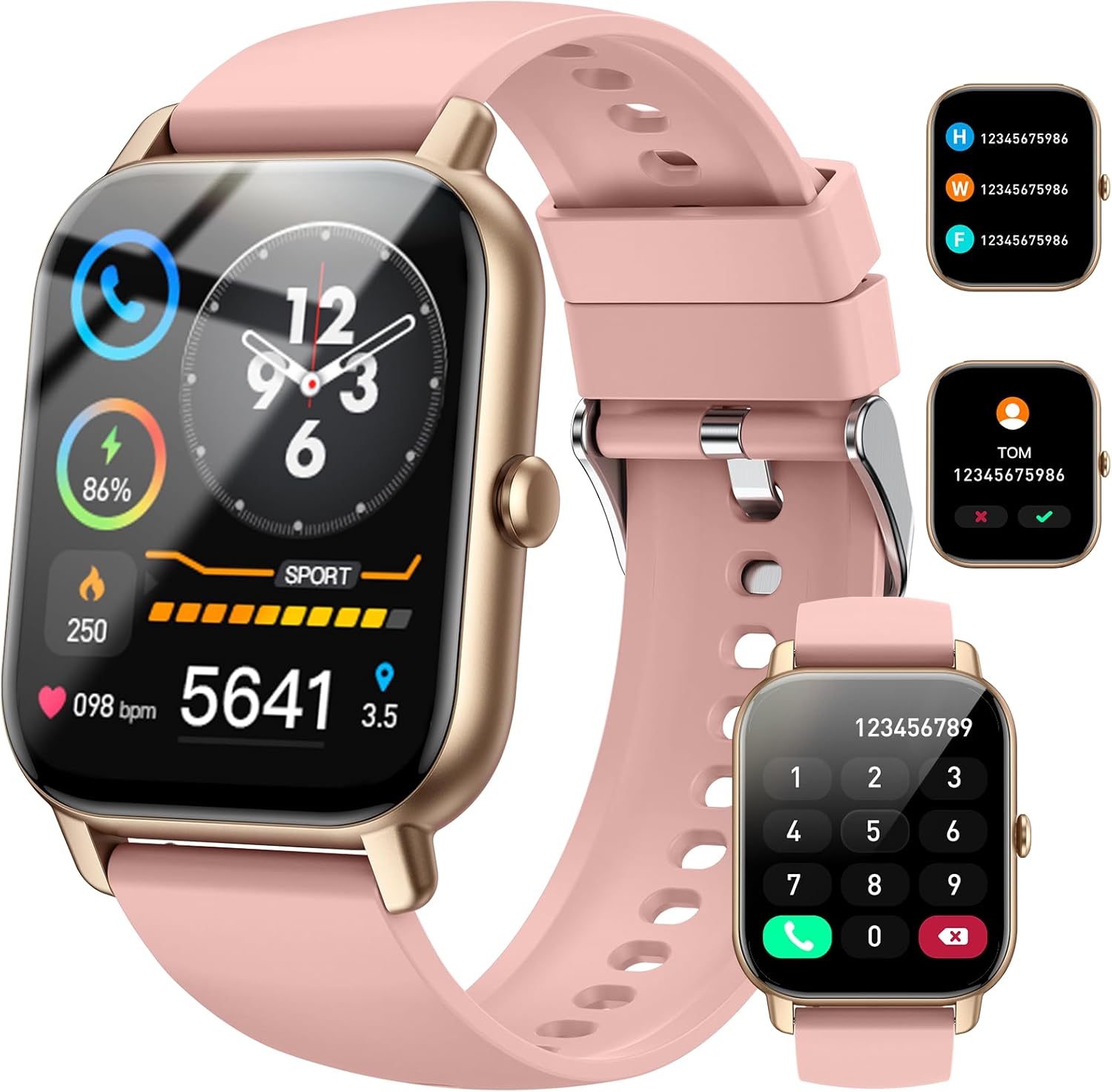 Smart Watch(Answer/Make Call), 1.85″ Smart Watches for Men Women IP68 Waterproof, 110+ Sport Modes, Fitness Activity Tracker, Heart Rate Sleep Monitor, Pedometer, Smartwatch for Android iOS, Pink Gold Smart Watch(Answer/Make Call), 1.85″ Smart Watches for Men Women IP68 Waterproof, 110+ Sport Modes, Fitness Activity Tracker, Heart Rate Sleep Monitor, Pedometer, Smartwatch for Android iOS, Pink Gold