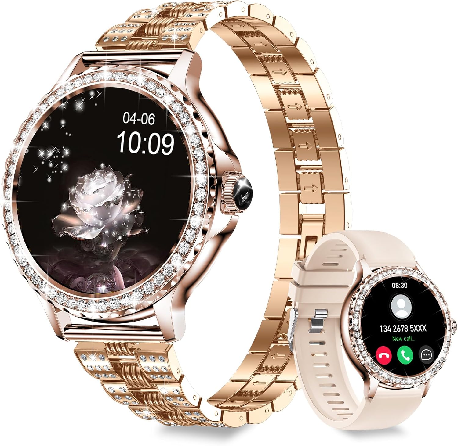 Smart Watches for Women (Answer/Make Call) with Diamonds, 1.3” HD Touch Screen Bluetooth Smartwatch for Android iOS Phones, Fitness Activity Trackers with Heart Rate/SpO2/BP/Sleep Monitor (Gold) Smart Watches for Women (Answer/Make Call) with Diamonds, 1.3” HD Touch Screen Bluetooth Smartwatch for Android iOS Phones, Fitness Activity Trackers with Heart Rate/SpO2/BP/Sleep Monitor (Gold)