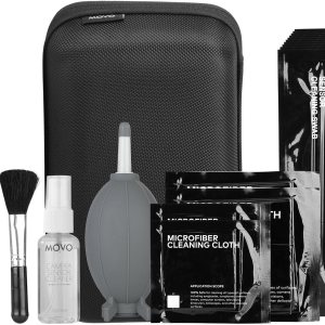 Movo Deluxe Essentials DSLR Camera Cleaning Kit with 10 APS-C Cleaning Swabs, Sensor Cleaning Fluid, Rocket Air Blower, Lens Pen, Soft Brush, 2X Small and 2X Large Microfiber Cloths and Carrying Case