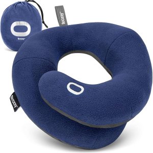 BCOZZY Neck Pillow for Travel Provides Double Support to The Head, Neck, and Chin in Any Sleeping Position on Flights, Car, and at Home, Comfortable Airplane Travel Pillow, Large, Navy