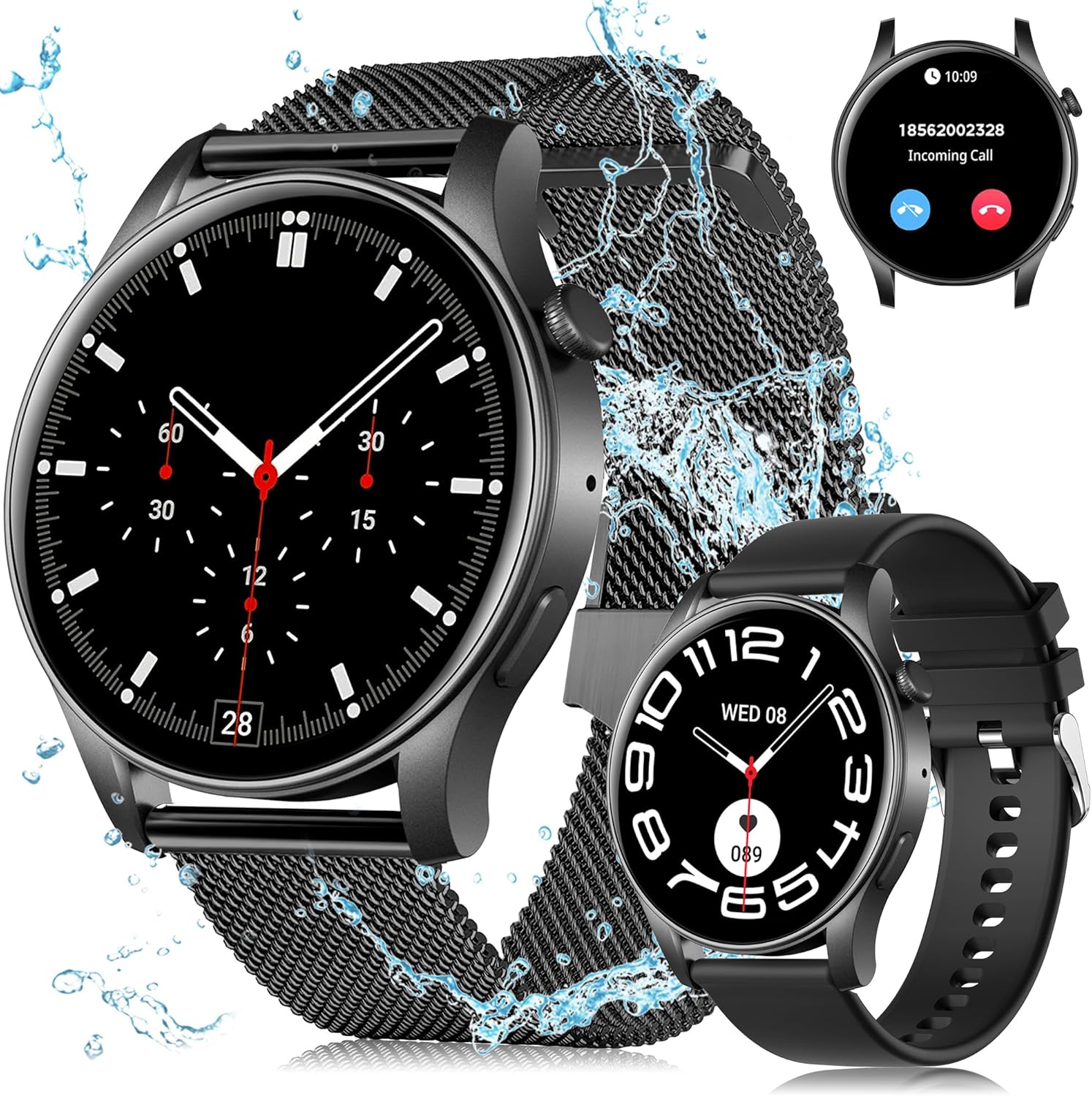 Smart Watch for Men Women, Fitness Tracker with Call, Ultra Thin 1.43″ OLED Touch Screen, IP67 Waterproof, Heart Rate Blood Oxygen Monitor Android iOS(with 2 Bands), (Black) Smart Watch for Men Women, Fitness Tracker with Call, Ultra Thin 1.43″ OLED Touch Screen, IP67 Waterproof, Heart Rate Blood Oxygen Monitor Android iOS(with 2 Bands), (Black)