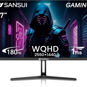 SANSUI 27 Inch WQHD 2560 x 1440 Gaming Monitor 180Hz 1ms Fast IPS Computer Monitor, HDMI 2.0 x2 | DP 1.2 x2 | VESA Mount, 120% sRGB HDR Eye Care Frameless Metal Stand and Base (ES-G27F2Q)
