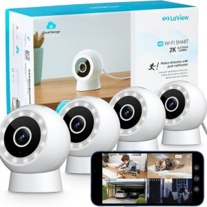 4MP 2K Security Cameras Outdoor Indoor Wired,IP65, Starlight Sensor & 100 Ft Night Vision,Motion/Person Detection,2-Way Audio/Spotlight,US Cloud,Compatible With Alexa,iOS & Android & Web Access