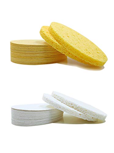 Facial Sponges (60 Count) for Natural Beauty, Exfoliation, and Deep Facial Cleansing | White and Beige Sponges Included…